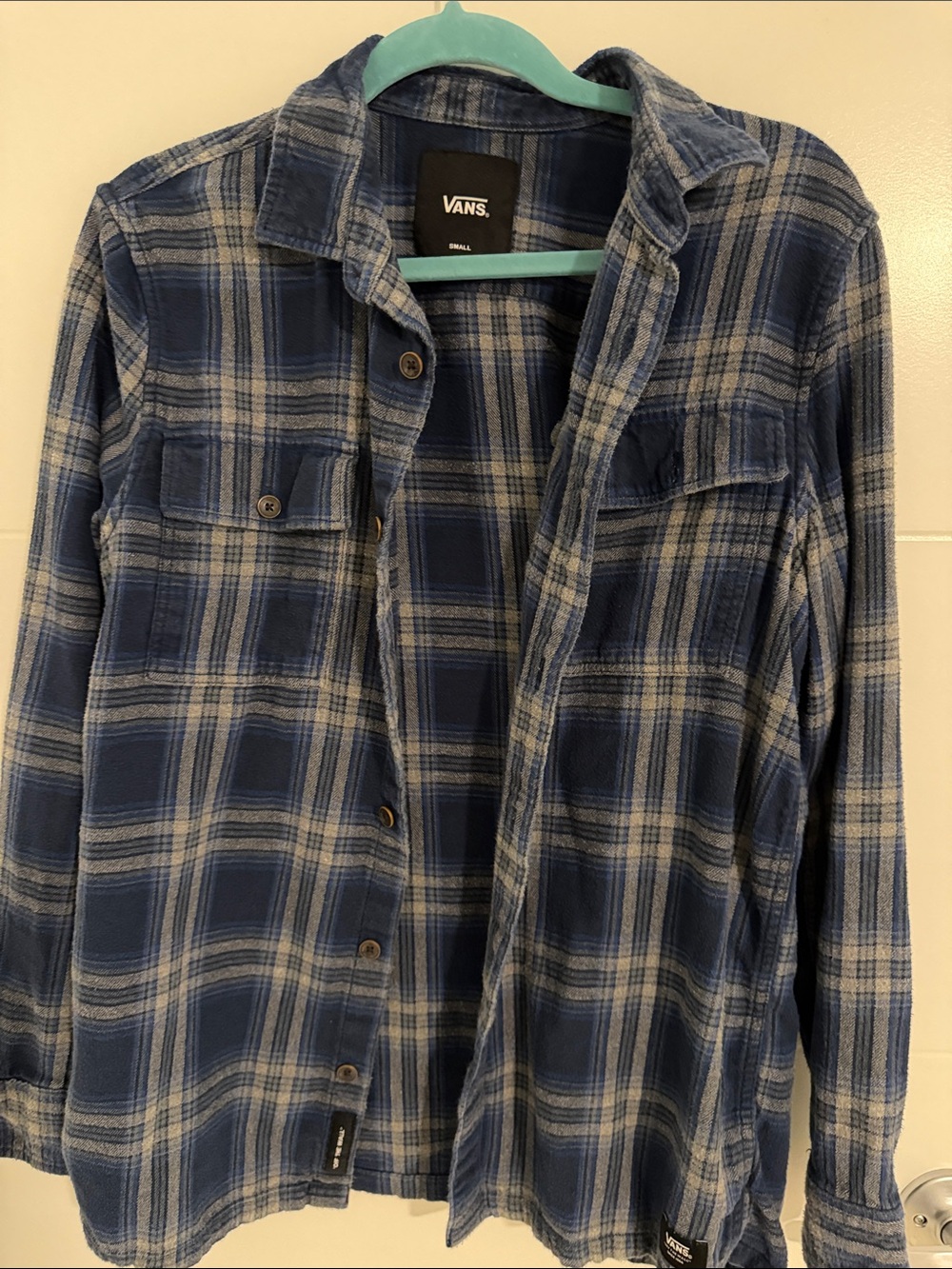 Vans Men's Navy and Gray Plaid Button-Down Shirt